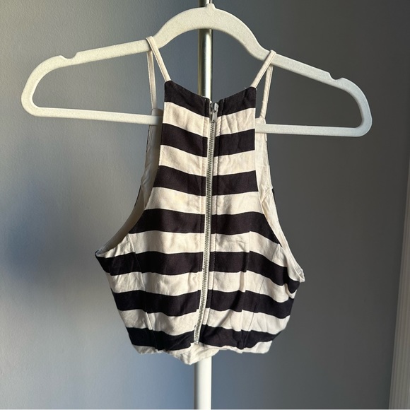 Vintage Abercrombie & Fitch Navy Blue White Stripes Cropped Tank Top - Picture 2 of 7